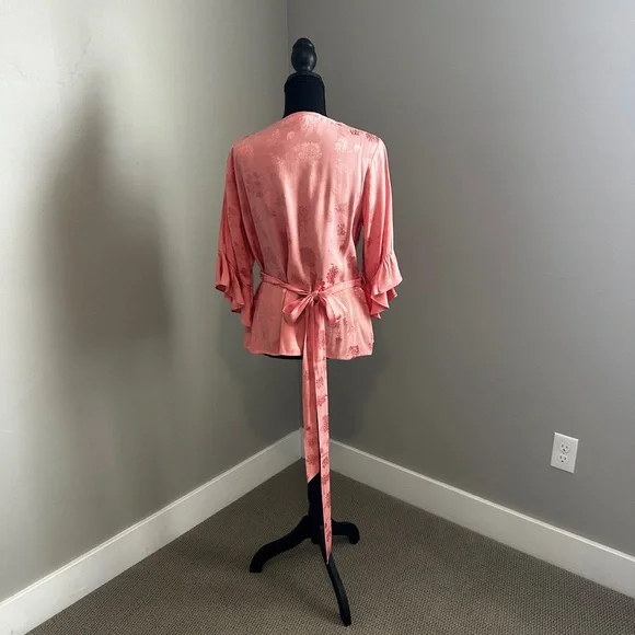Express Rose-Pink Floral Wrap Blouse - Picture 4 of 5